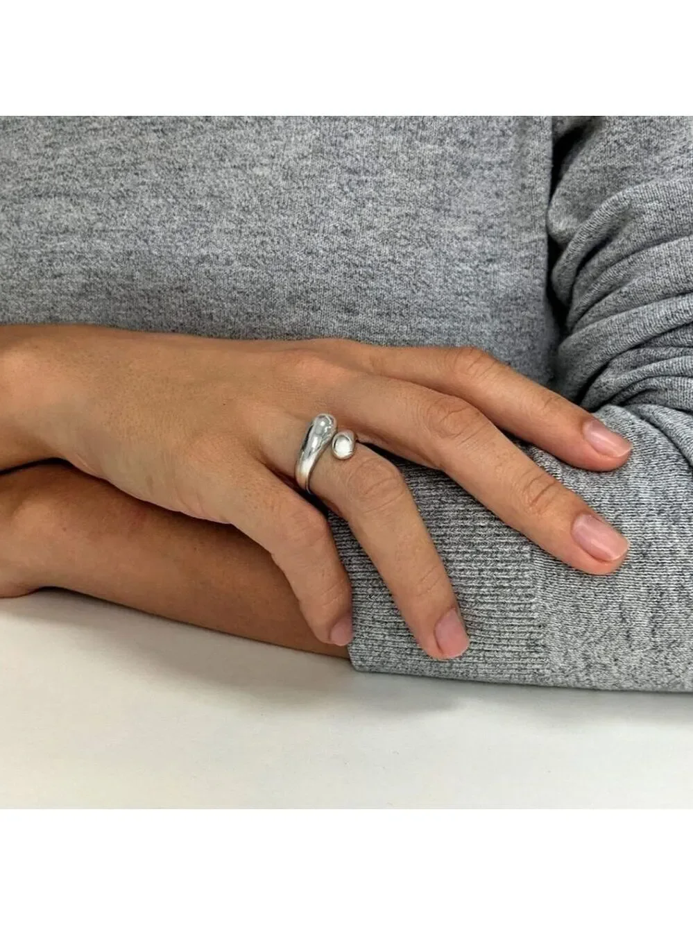 Silver Plated Adjustable Minimalist Drop Band Jewelry Rings